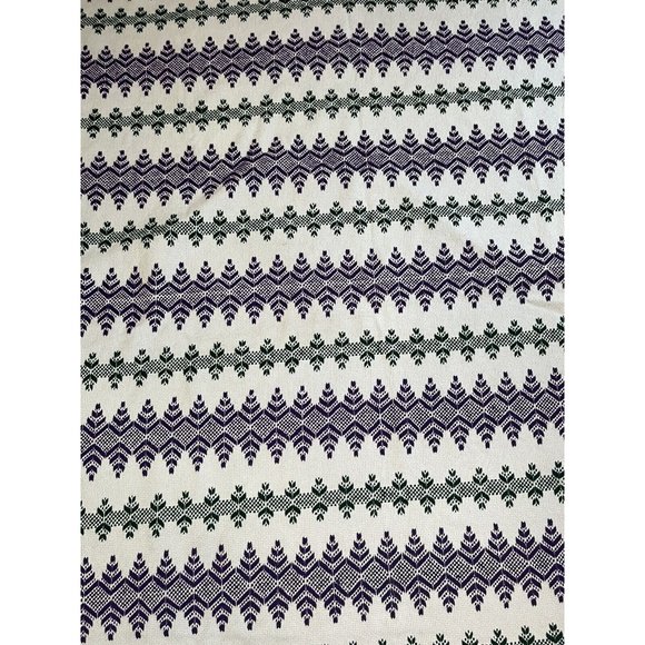 Embroided Yarn Blanket Green Purple Diamond Leaf 50 x 58 in plus Fringe - Picture 3 of 13